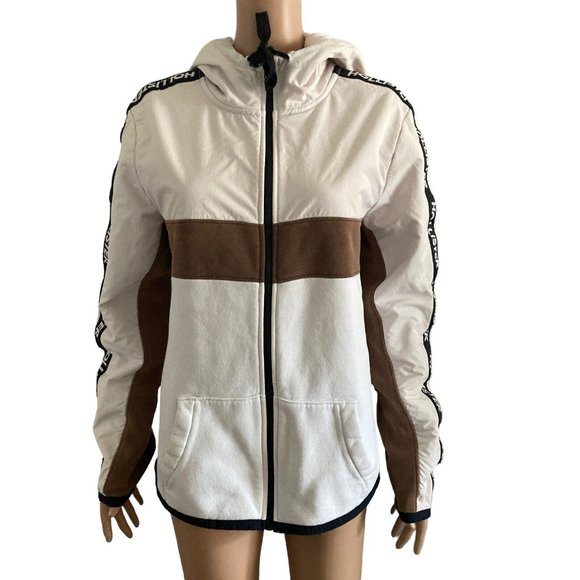 Hollister Other - Vintage 90s Hollister Sweat Jacket Mens Med White Brown Spell out Full Zip Hood